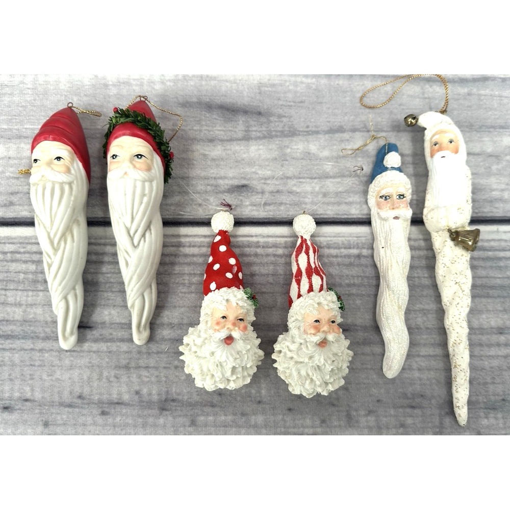 LOT OF 6 VINTAGE ICICLE SANTA HEAD CHRISTMAS TREE ORNAMENTS